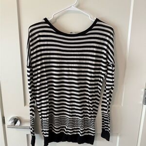 Vince Black and White Striped Crew Neck Cashmere Sweater